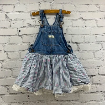Oshkosh B'gosh Jumper Girls Sz 5T Denim and Ruffles Floral Dress  - Image 1 of 4
