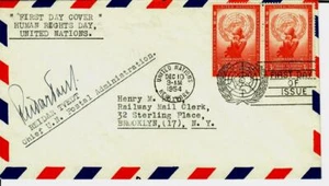 RARO! Jefe U.N. Administrador Postal" Reidar Tvedt Firmado FDC Desde 1954 Certificado de Autenticidad - Imagen 1 de 2