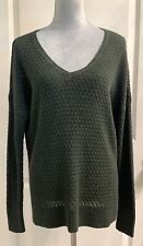 V-Neck Wool Blend Pullover Knit Sweater Jumper Womens L Green Long Sleeve