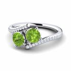 Peridot Brilliant-Cut Round 5mm Bypass Two Stone Ring With Rhodium Plated