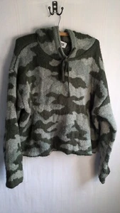 Victorias Secret PINK CAMO hoodie Large Cropped Pullover Fleece Teddy Furry - Picture 1 of 5