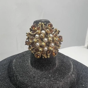 Anillo ajustable vintage firmado Florenza imitación semilla perla topacio color estrás - Imagen 1 de 10