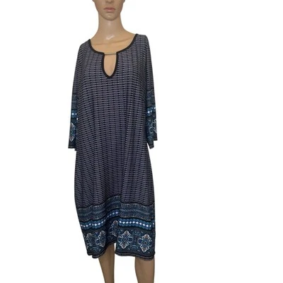Wrapper Brand Dress 2X Blue Geo Print Short Sleeve Shift Tunic - Image 1 of 4