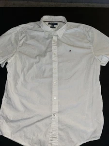 Tommy Hilfiger Shirt Men's XL Light Blue Polka Dot Button Up Short Sleeve - Picture 1 of 4