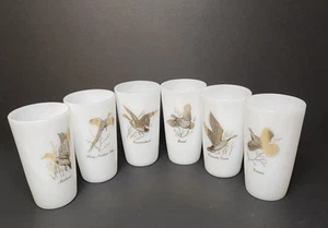 Federal Milk Glass Game Bird Tumblers 22Kt Gold Quail Duck Set of 6 Vintage - Picture 1 of 6