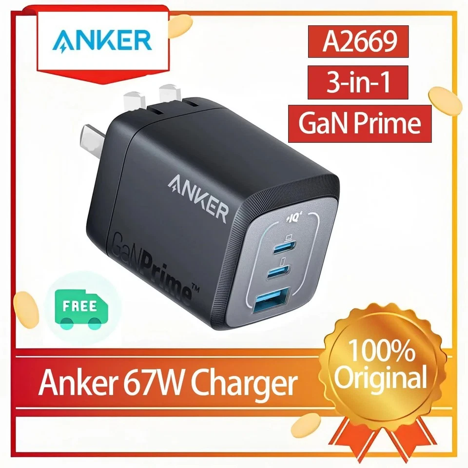 Anker Fast Charging Adapter with 67W USB C Charger &30W GaN PIQ 3.0 Wall Charger - Image 1 of 4
