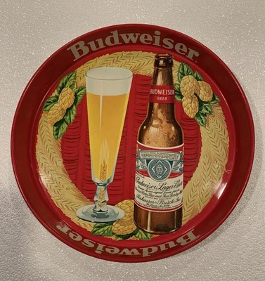 VINTAGE BUDWEISER IRTP BOTTLE & PILSNER GLASS BEER TRAY ST. LOUIS MISSOURI MO - Image 1 of 4