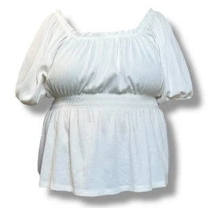 Old Navy Top Damen XXL weiß Chenille gerafft Puffärmel Landhaus Bauer - Bild 1 von 7