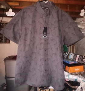 Molokai Surf Co Dinosaur Print Button Up Gray Short Sleeve Shirt Men's Size 2XL - Picture 1 of 3