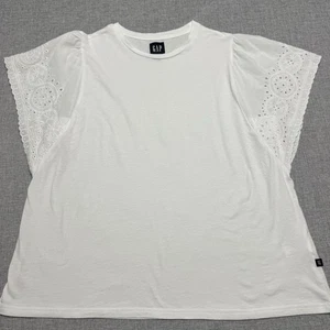 GAP Women's XL Eyelet Sleeve T-Shirt Blue Flutter Short Sleeve Scoop Neck Top - Picture 1 of 10