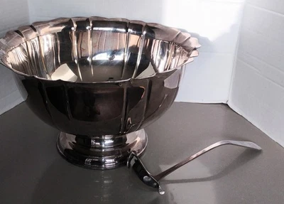 Gorham 14" Silver Plate Fluted Punch Bowl YH41 And Ladel  - Image 1 of 4