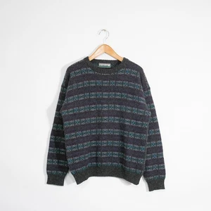 Vintage Fair Isle Wollpullover Herren Large - gestreift Opa Pullover Pulli grau - Bild 1 von 4