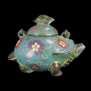Collection Old Cloisonne China Enamel Hand Made Turtle Teapots Qianlong Mark - Picture 1 of 5