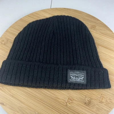 Gorro Levis Forrado de Vellón Tejido Acanalado Gorra OSFM Negro Logo Usado en Excelente Condición Foto 1 de 4