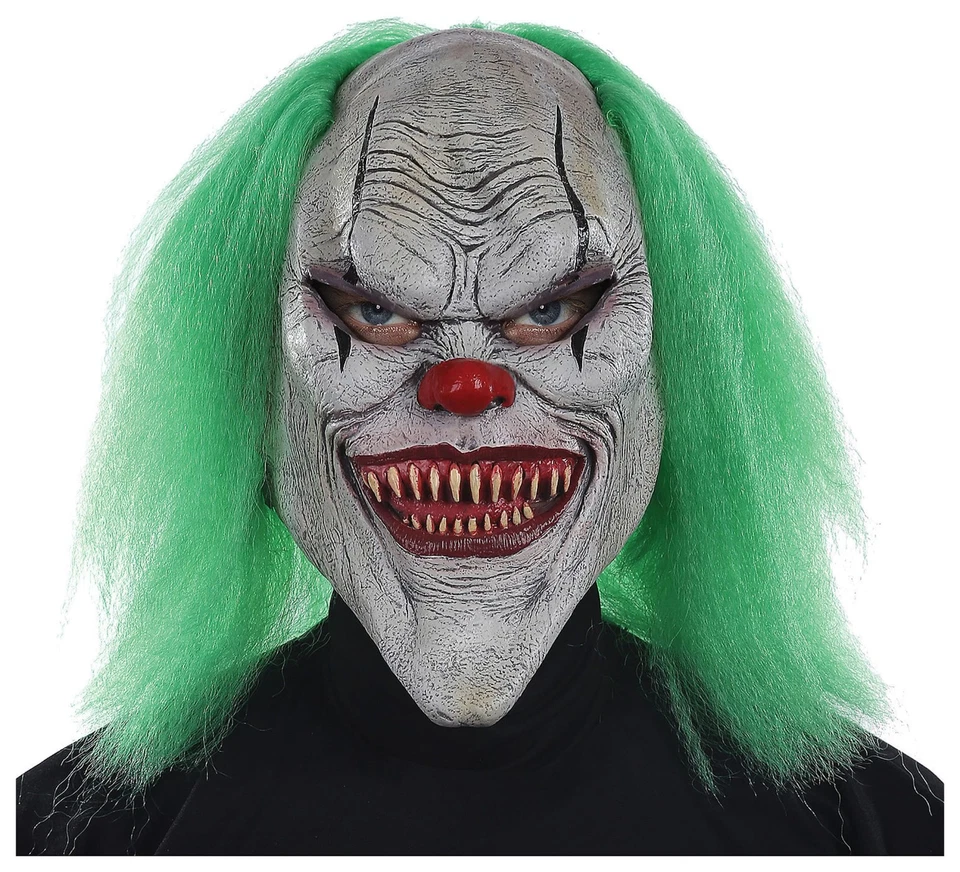 Payaso Malvado Horror Joker Siniestro Espeluznante Hombre Disfraz Máscara de Látex con Pelo Verde Foto 1 de 1