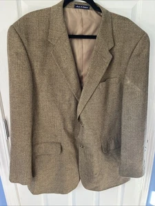 Alan Flusser Lambswool Cashmere 2 Button Blazer Beige Flanell 46 R Herringbone - Bild 1 von 18