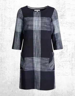 Womens Seasalt Shift Dress Black Multi ¾ Sleeve Crew Neck Rocambole Check Size10 - Image 1 of 4