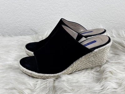 Stuart Weitzman Marabella Black Suede Espadrille Wedge Mule 9.5 Boho Chic - Image 1 of 4