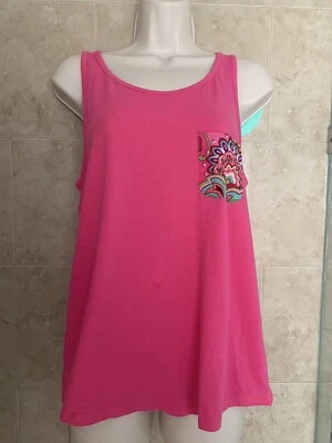 Camiseta sin mangas Vera Bradley algodón elástico mujer rosa estampado bolsillo pequeña Foto 1 de 4