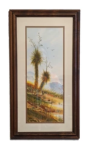 Framed & Matted Artwork Watercolor Hillside High Desert  26.5" T x 14.5" W - Picture 1 of 5