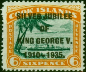 Islas Cook 1935 6d verde y naranja SG115a ""Narrow N in King"" en muy buen estado montado - Imagen 1 de 1