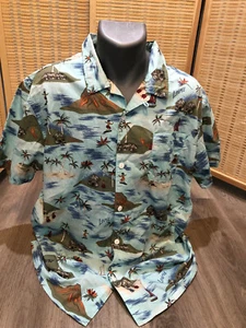 Levi's Hawaiihemd mit Knopfleiste 100% Baumwolle hellblau XL Vulkan Palme Insel - Bild 1 von 8