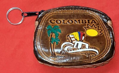 Key Chain Colombia Handmade Leather  Change Purse Wallet Double Sided Unisex  - Image 1 of 4