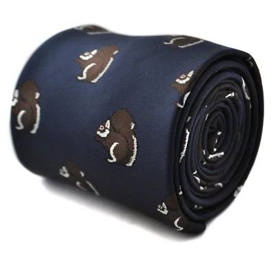 Corbata de diseñador Frederick Thomas para hombre - azul marino oscuro - estampado de ardilla bordada Foto 1 de 4