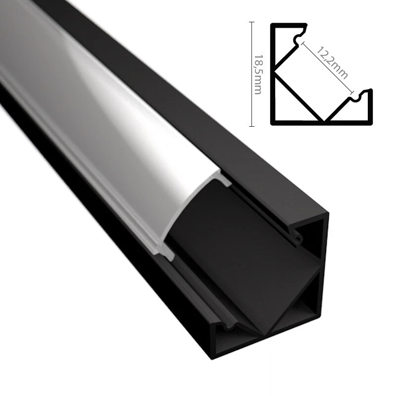 Aluminium Ecke Profil Leiste Schiene CORNER schwarz für LED Streifen + Abdeckung - Bild 1 von 1