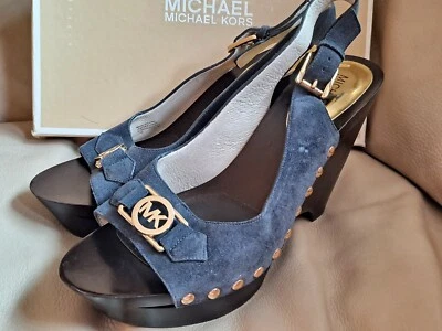 New Michael Kors Blue Suede Charm Sling Clog Sandals Sz 11 MSRP $145 - Image 1 of 4