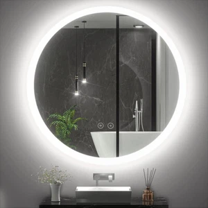 Espejo redondo LED para baño táctil antiniebla 600x600 mm luz cálida retroiluminada - Imagen 1 de 9
