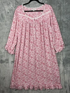 Eileen West Modal Long Sleeve RUFFLED Trim Nightgown Medium M Red Floral Pajamas - Picture 1 of 9