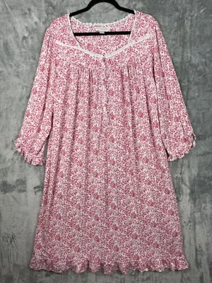 Camisón Eileen West Modal Manga Larga Borde con Volantes Mediano M Rojo Floral Pijama Foto 1 de 4