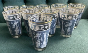 10 Greek Hellenic 12-oz Tumbler Jasperware By Jeanette Corinthian Blue Glasses - Picture 1 of 3
