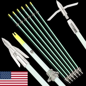 34" Bowfishing Arrows Night Glow Broadheads Solid Fiberglass Bow Fishing Hunting - Picture 1 of 12