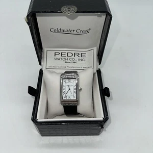 Coldwater Creek Watch Women Silver Tone Black Leather 24mm Needs Battery 8.5" - Picture 1 of 3