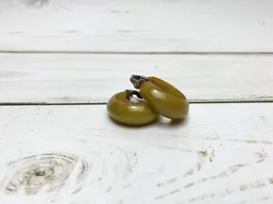 Vintage Green Marbled Bakelite Hoop Clip On Earrings - Picture 1 of 5
