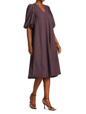 Stine Goya Mavelin Midi Dress Check Grid Puff Sleeve M / 12 - 14 au / 8 - 10 us - Image 1 of 4