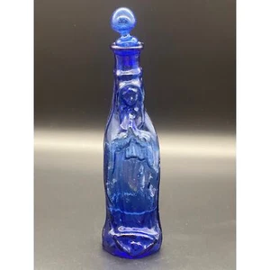 Antique AVALOS GLASS VIRGIN GUADALUPE Cobalt Blue Decanter W/ Stopper Art Glass - Picture 1 of 11