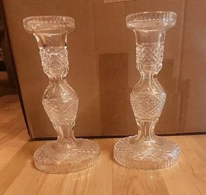 2 (Two) WATERFORD Alana Lead Crystal 7 5/8" Candleholders Candlesticks giftware - Picture 1 of 10