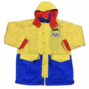 Agip Hoodie Nylon Jacket One Size Yellow Blue Red Made In Japan Vintage 90's - Picture 1 of 22