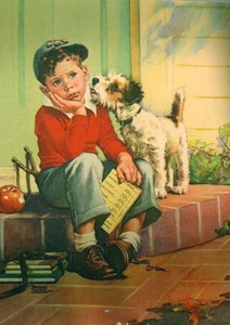 WIRE FOX / JACK RUSSELL TERRIER & SMALL BOY CHARMING DOG GREETINGS NOTE CARD - Picture 1 of 1