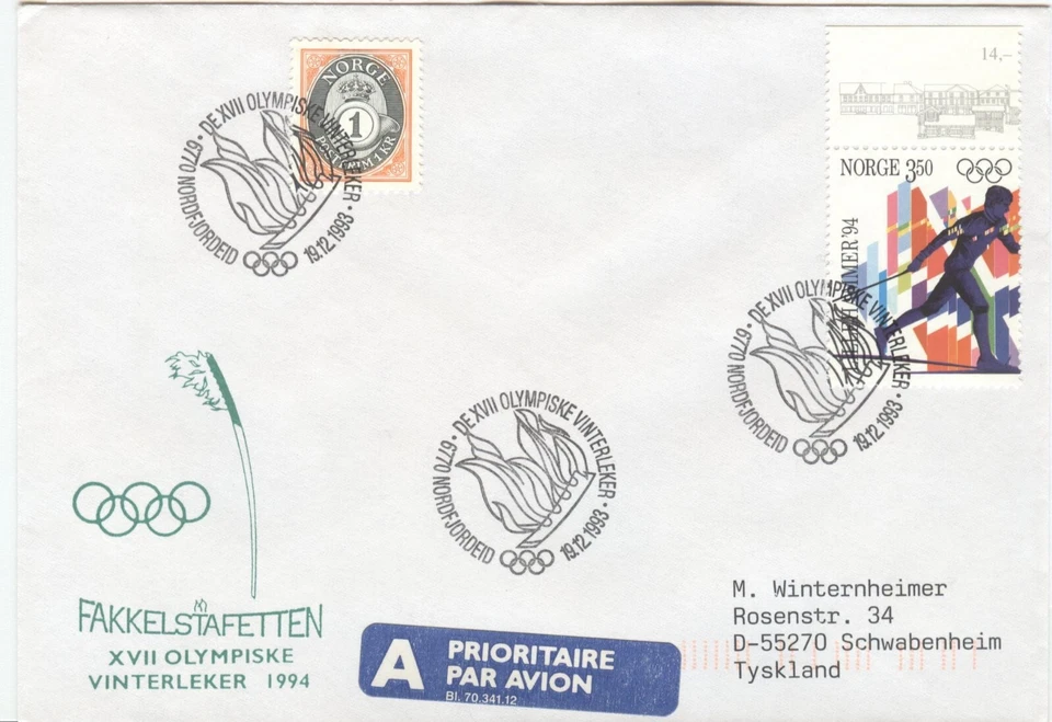 Norway Olympic Games Lillehammer 1994 Torchrelay Nordfjordeid 19.12.1993 - Image 1 of 1
