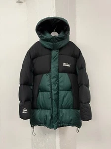 First Down Puffer Jacket Vintage Black & Green Mens L Duck Down Logo 90s Y2K - Picture 1 of 13