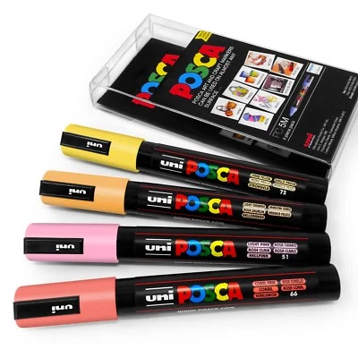 UNIBALL Uni Posca PC-5M Art Marker Paint Pens - Colour Packs - 4 Set in Plastic Wallet