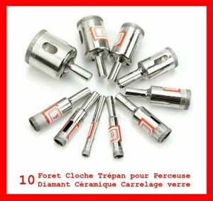 LOT SET 10 MECHES FORET TREPAN DIAMANT PERCEUSE VERRE CARRELAGE MARBRE CERAMIQUE - Imagen 1 de 1