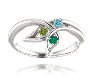 Solid 10K White Gold With Simulated Peridot, Emerald & Aquamarine Birthday Ring - Picture 1 of 3