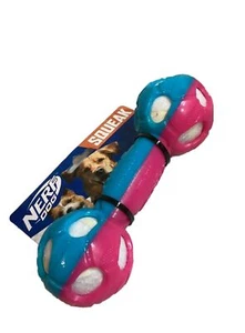 Nerf Dog - Valentines Blue/Pink Squeak Dumbbell - Dog Toy - Picture 1 of 3