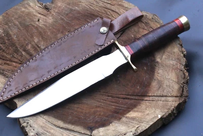 CUCHILLO DE CAZA DE ACERO D2 HECHO A MANO MANGO DE CUERO CON ESTACAS CUCHILLO BOWIE DE CAZA Foto 1 de 4