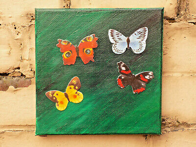 Original Abstract Acrylic Painting / Collage On Canvas Butterflies Signed Green • 9.99£